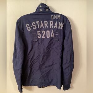 G STAR RAW SIZE  MEDIUM DARK BLUE MILITARY JACKET JOHNSON OVERSHIRT SPELLOUT
